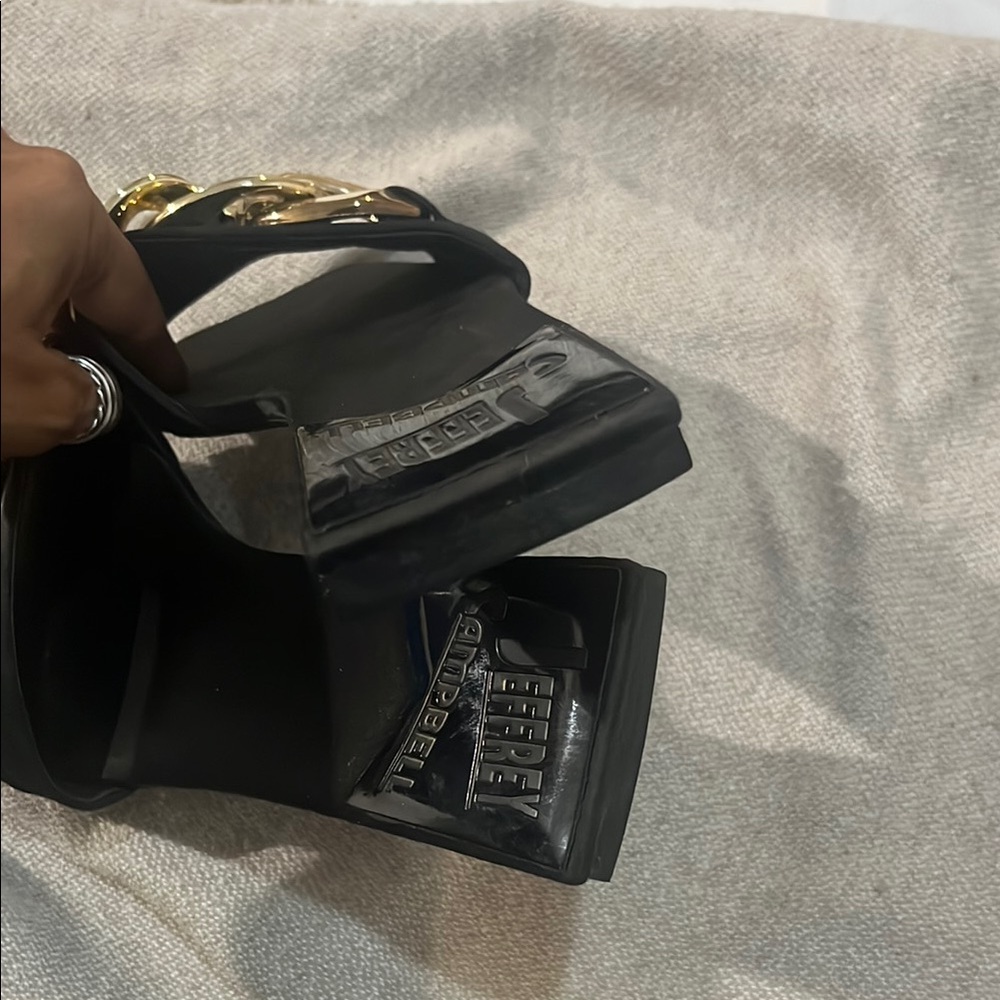 Jeffrey Campbell Black and Gold Sandals with Elegant Design size 10 square heel - Picture 8 of 8